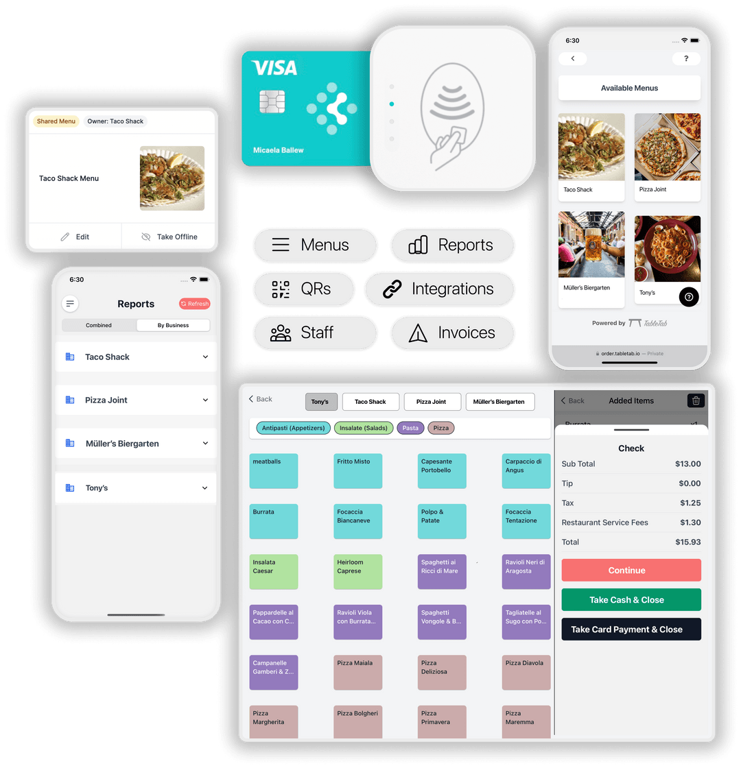 mobile payments solution showing qr code, terminal, reader, and handheld payments